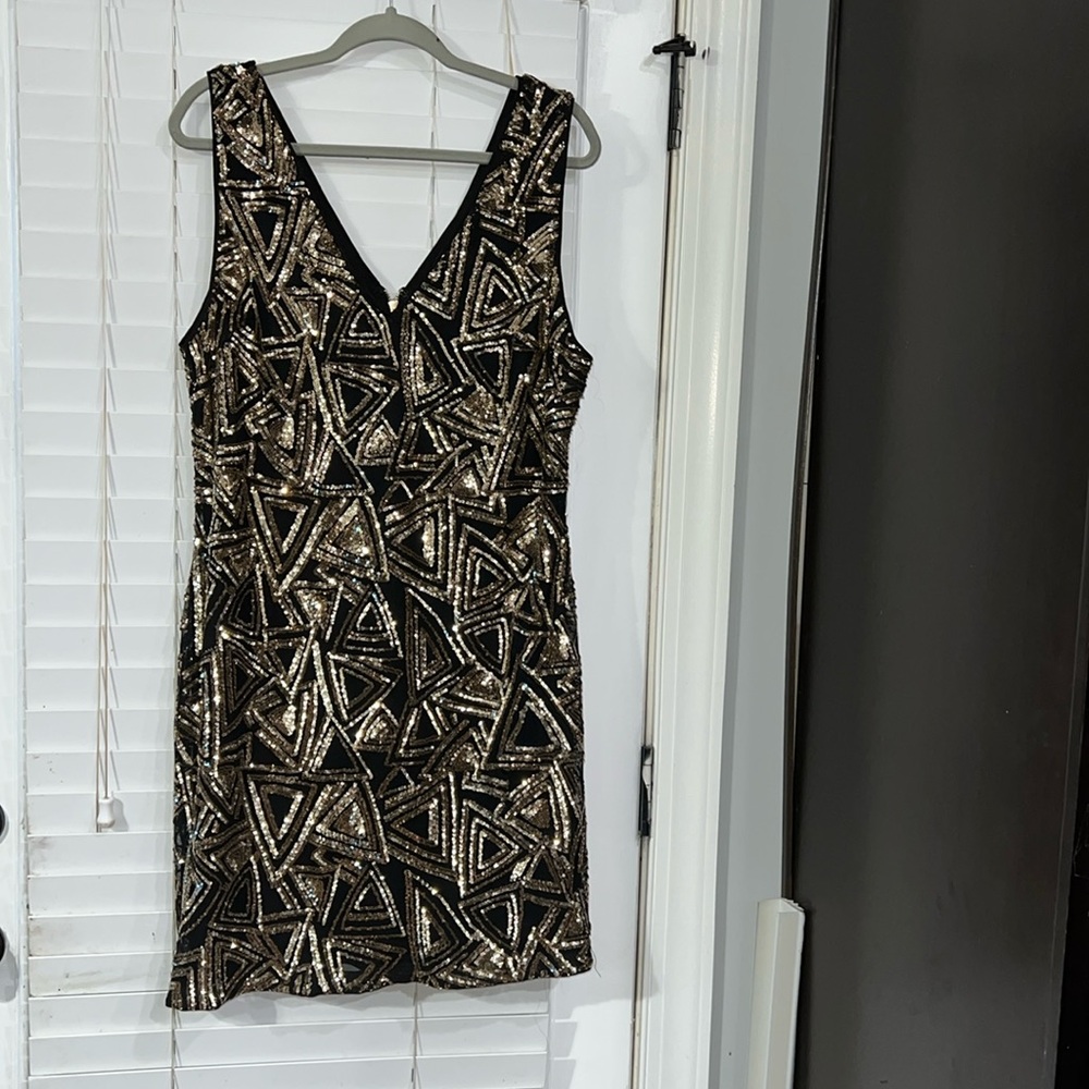 Black and Gold Sequin Cocktail Dress